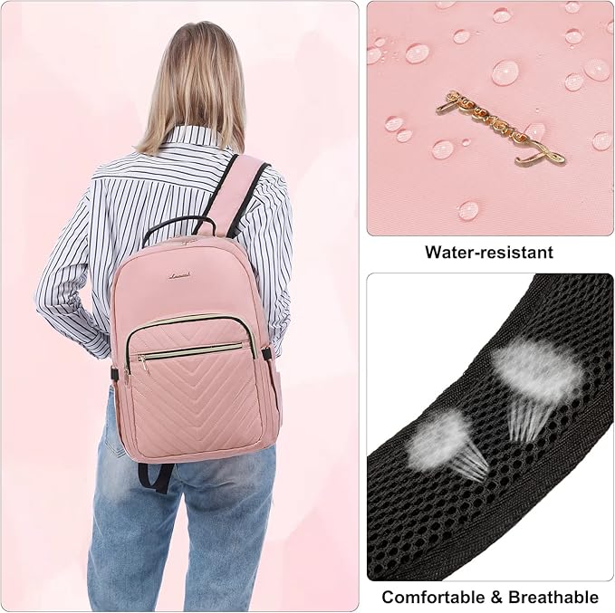 LOVEVOOK Laptop Backpack for Women 17.3 inch,Cute Womens Travel Backpack Purse,Professional Laptop Computer Bag,Waterproof Work Business College Teacher Bags Carry on Backpack with USB Port,Pink