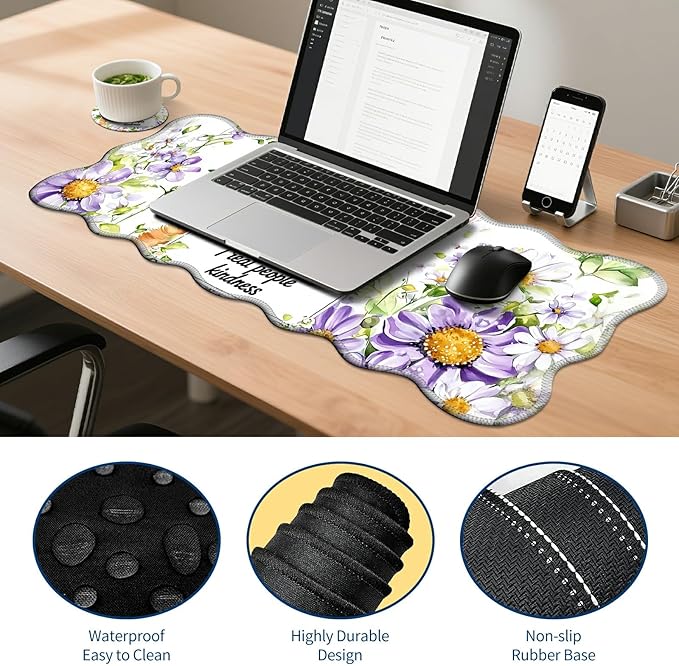 4-Piece XXL Gaming Mouse Pad Set (31.5"x11.8") with Keyboard Wrist Rest,Mouse Wrist Support & Coaster,Ergonomic Non-Slip Desk Mat for Office & Home,Cute Cat Flower