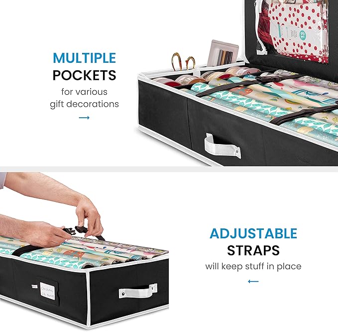 ZOBER Wrapping Paper Storage Containers - 40 Inch Gift Wrapping Organizer Storage W/Interior Pockets - Fits 20 Standard Rolls of Wrapping Paper, Bows, and Ribbons