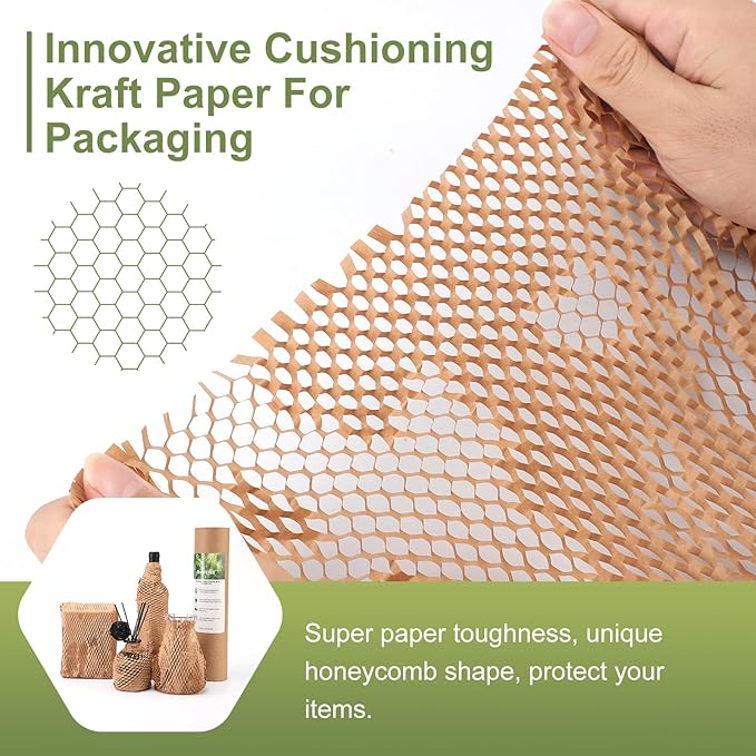 Neworld Honeycomb Packing Paper,15" x 800' Eco Friendly Bubble Cushioning Wrap for Moving,Products & Gifts Wrapping Paper,Recyclable Cushioning Packing Material With 20 Fragile Sticker Labels