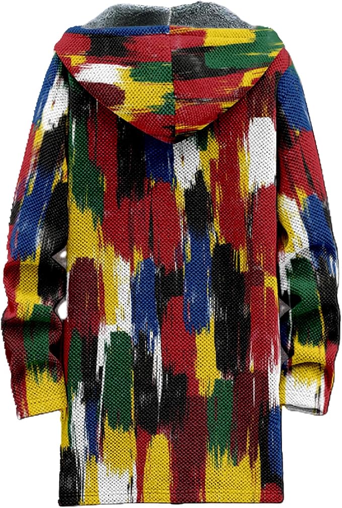 MARSVOVO Mens Cardigan Sweater Cool Graphic Lined Fleece Long Coat Zip With Pockets Fashion Coat Warm Fitted Jacket