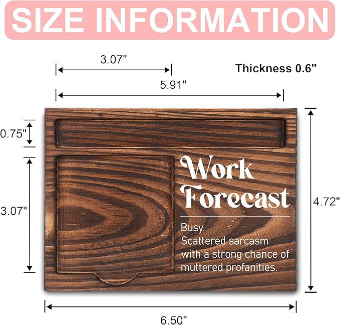 Funny Office Work Gifts for Coworker, Sarcastic Gag Going Away Farewell Gifts, Work Forecast Sticky Note Holder, Post-it Note Dispenser for Desk, Wooden Post-it Note & Pen Holder 6.5" x 4.7" - FTA110