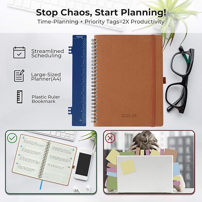 Weekly Monthly 2025-2026 Planner (July 25-Dec 26),11.5"x8.5",18 Months Agenda Plan with Month Tabs & Pocket,Expenses/Note Pages, Academic Calendar with Vegan Leather Cover,Brown