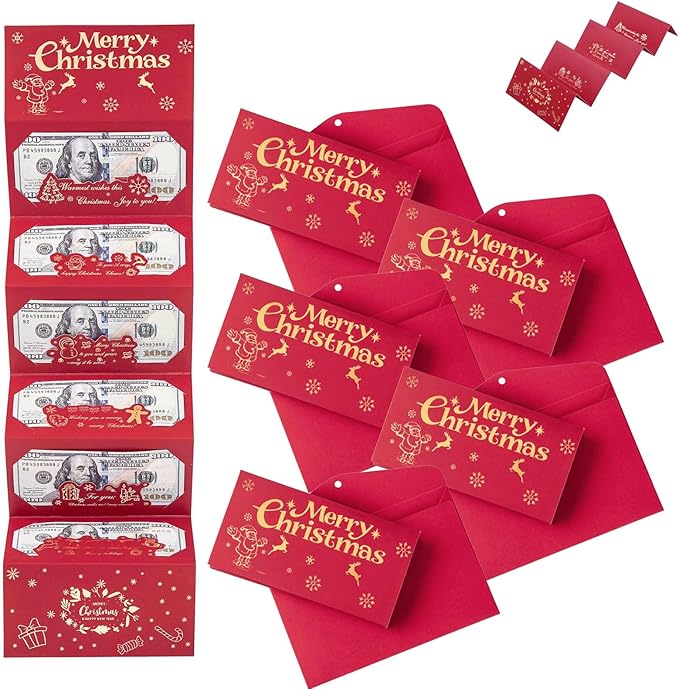 Christmas Cash Gift Envelopes 5 Slots, Christmas Cash Gift Envelopes，christmas Card Book with Tassel & Santa Card Supplies,2025 New Creative Cashs Surprise Envelope for Checks or Cards(StyleB,5pcs)