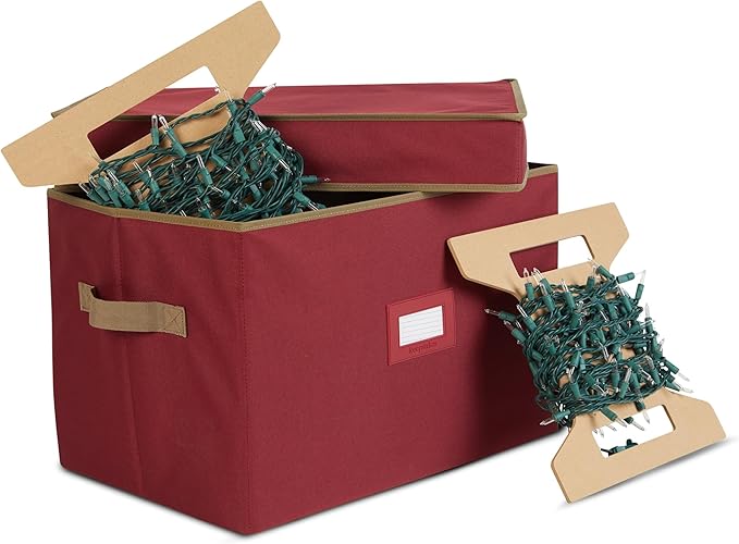Covermates Keepsakes Christmas Light Storage Box - Carrying Handles, Sturdy Interior Walls - Holiday Storage, Red