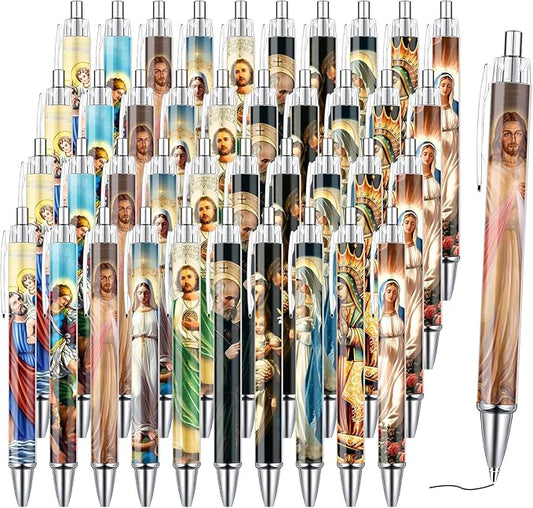 Catholic Saint Ballpoint Pens - 40 Pcs Christian Bible Pens Set for Women Men Jesus Christ Virgin Mary Smooth Ball Point Pen Religious Church Gifts for Home Office Stationery School Supplies