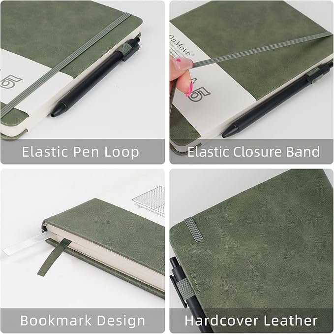 Notebooks Journal for Women Men 12 Pack Bulk Leather Hardcover with Pen Holder A5 160 Pages 100 GSM Thick Paper for Work School Lined Green