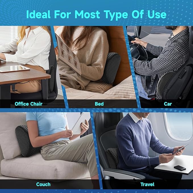 Lumbar Support Pillow for Office Chair Car Back Support Pillow, Memory Foam Gaming Chair Desk Chair Back Cushion for Lower Back Pain Relief, Ergonomic Back Rest