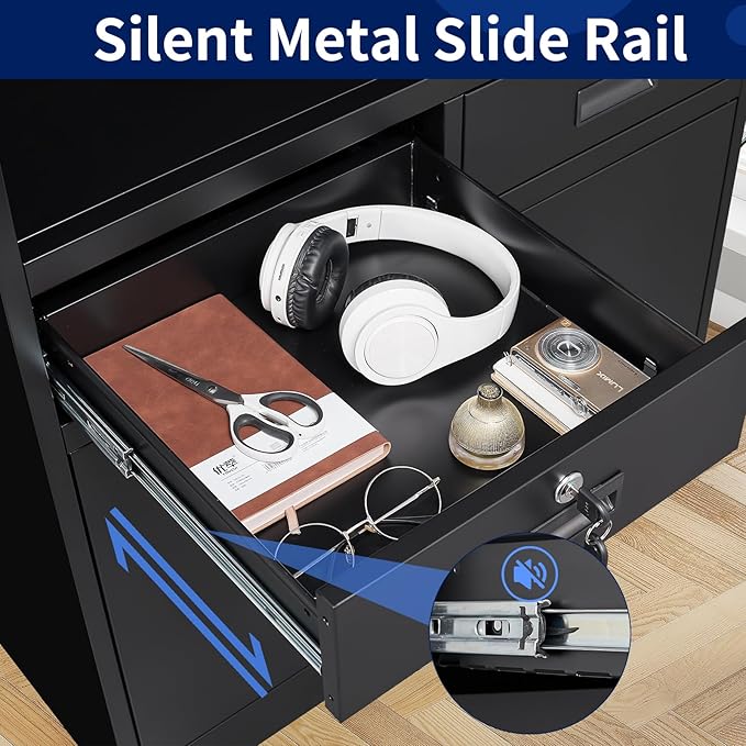 Yizosh Metal Storage Cabinet with 2 Drawers and Locking Doors,- 41.3" Steel Lockable Storage Cabinet with Shelves for Home Office,Garage,School (Black)