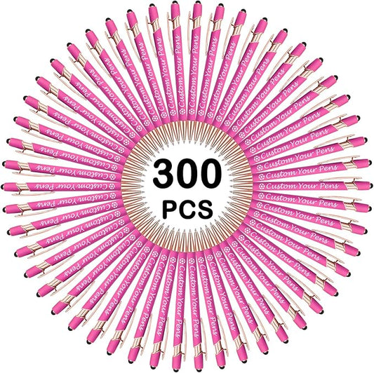 Amlion Personalized Custom Pens with Name Engraved Logo Text,300 Customized Writing Stylus Pen Promotional Item Gift for Men Women Office Business Wedding-Pink