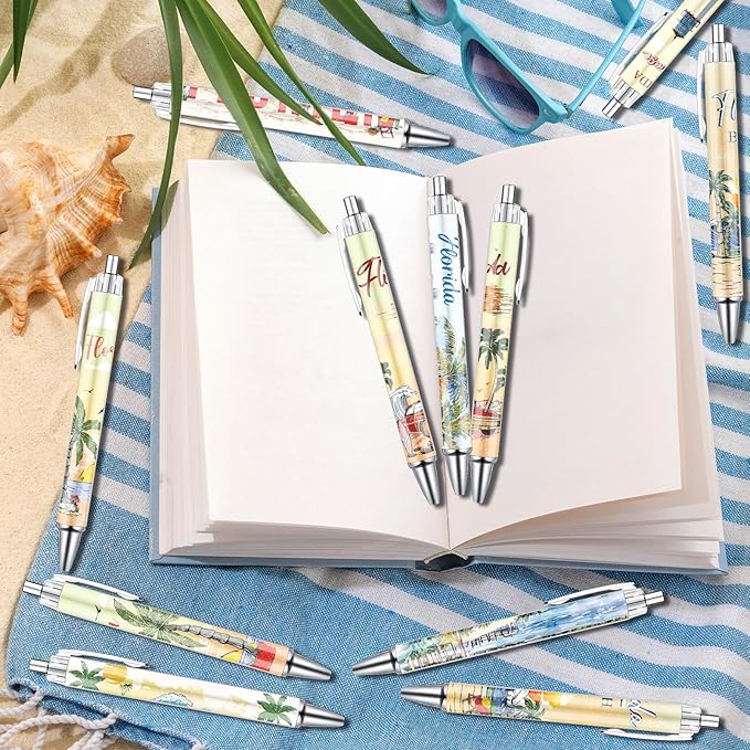 Florida Ballpoint Pens Set - 24 Pcs Florida Scenery Pens City Travel Souvenirs Gift Retro America Vacation Smooth Writing Ballpoint Bulk for Women Teacher Traveler Office School Supplie