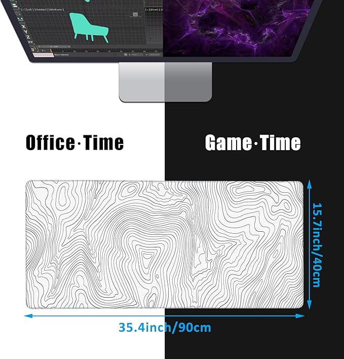 Mouse Pad,Topographic Line Desk Mat for Desktop,Desk Pad with Non-Slip Base and Stitched Edge,Extended Mousepad for Office and Home 35.4X15.7 Inch
