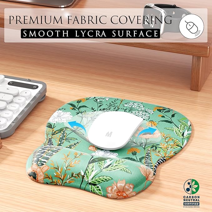 MROCO Ergonomic Mouse Pad with Gel Wrist Rest, Comfortable Mousepad with Smooth Wrist Support Surface and Non-Slip PU Base for Pain Relief, Computer, Office & Home, 9.4 x 8.1 in, Garden Whispers