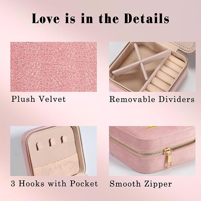Parima Bridal Shower Bride Gifts Wedding Day - Small Personalized Travel Jewelry Box Jewelry Case Organizer Women Bridesmaid Proposal Matron Maid Of Honor Bachelorette Party favors - Letter B, Pink