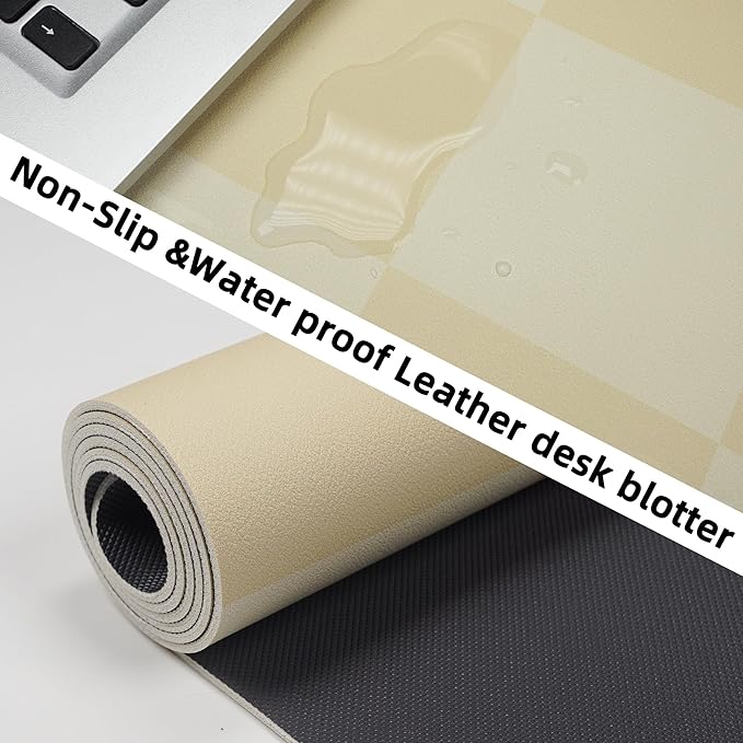Leather Desk mat,Non-Slip Desk mat,Waterproof PU Leather Desk pad Protector, Large Mouse pad Cute, Easy Clean Laptop Desk Writing Mat for Work/Home/Decor(Beige 31.5" x 12")