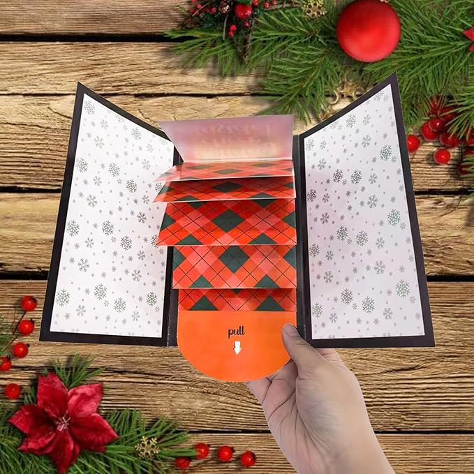 2Pcs Handmade Waterfall Christmas Gift Card Booklet, Money Envelopes for Cash, Pull-out Design Merry ChristmasCards DIY Giftcard Booklet, Holiday Party Christmas Gifts Card Book Supplies