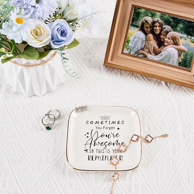Inspirational Gifts for Women Trinket Ring Dish Jewelry Tray - You're Awesome Gifts for Her Female Friend Unique Gifts for Women Birthday Christmas Valentines Mother's Day, White