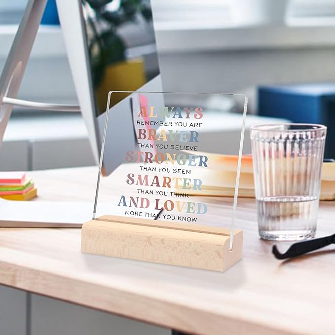Motivational Gifts for Women, Inspirational Gifts Clear Desk Decorative Sign With Wooden Stand Encouragement Gifts Congratulations Gifts Farewell Gifts for Coworker Friends Women Men