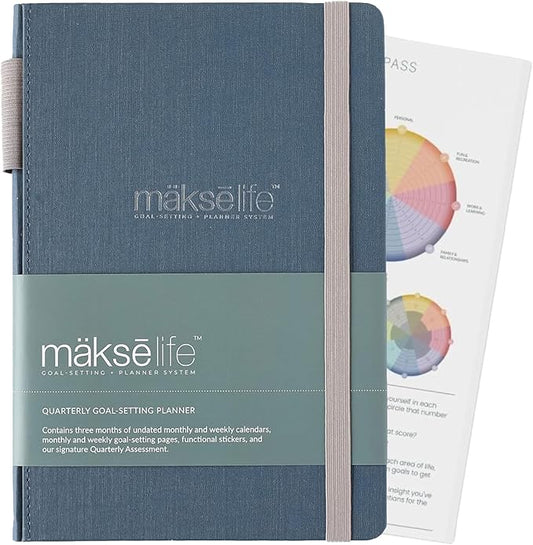 MäksēLife 90-Day Quarterly Planner - Entrepreneur Goal Setting & Project Management, Undated 3-Month Productivity Planner for Small Business Owners, Navy