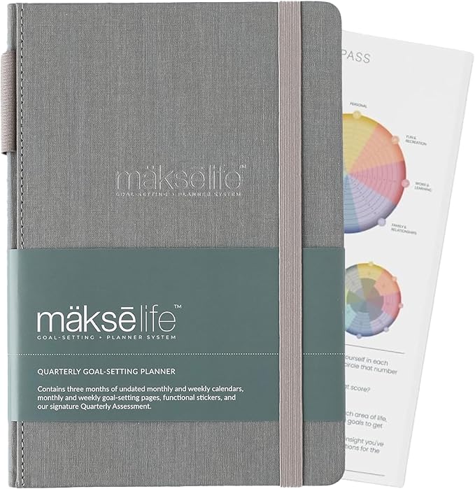 MäksēLife 90-Day Quarterly Planner - Entrepreneur Goal Setting & Project Management, Undated 3-Month Productivity Planner for Small Business Owners, Gray