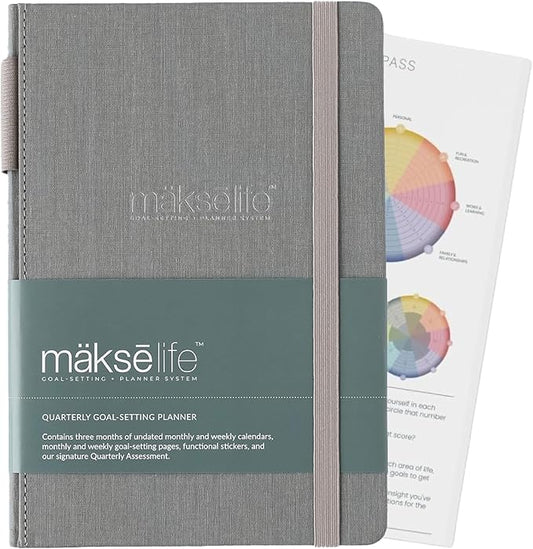 MäksēLife 90-Day Quarterly Planner - Entrepreneur Goal Setting & Project Management, Undated 3-Month Productivity Planner for Small Business Owners, Gray