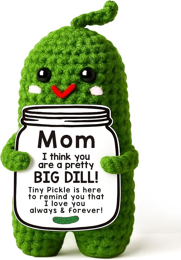 MAMAGIFTREE Birthday Gifts Christmas for Mom from Daughter or Son, I Love You Best Mom Ever Gift Funny Crochet Pickle Plush, Cute Handmade Mom Present, Unique Stocking Stuffer for Mama, Mother in Law