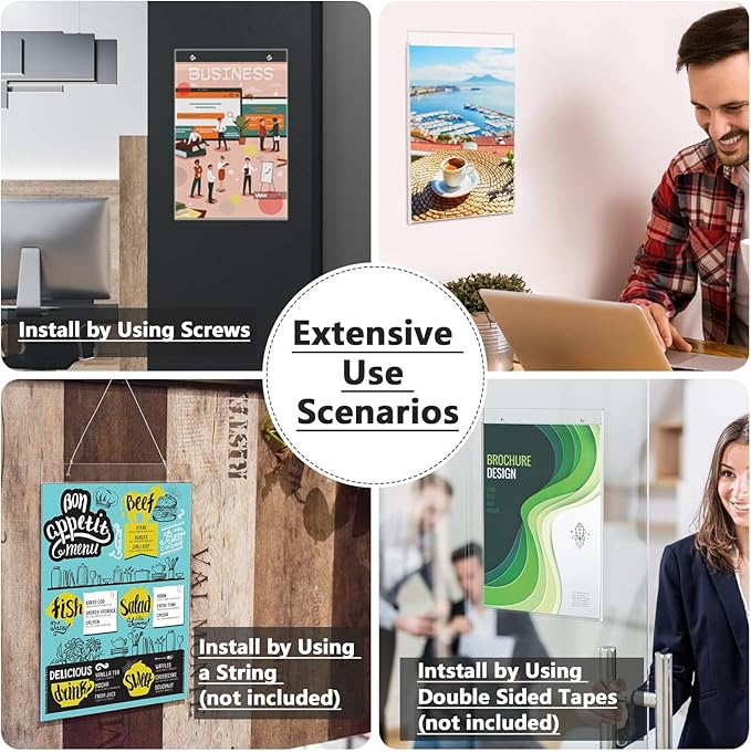 MaxGear Acrylic Sign Holder 11 x 17 inches Wall Mount Sign Holder with Screws Clear Plastic Wall Acrylic Frame for Office, Home, Store, Restaurant, Letter Size: 11 x 17 in, Acrylic, Vertical, 6 Pack