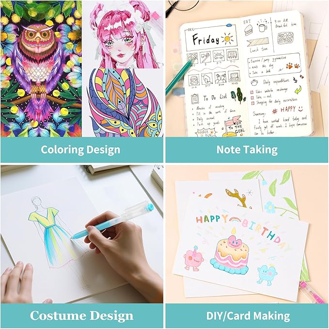 Gel Pens For Coloring, 36 Pack Colored Pens for Black Paper & White Paper, 0.6MM Fine Point Pens for Coloring, Writing, Drawing, Journaling, Note Taking, School, Office, Home