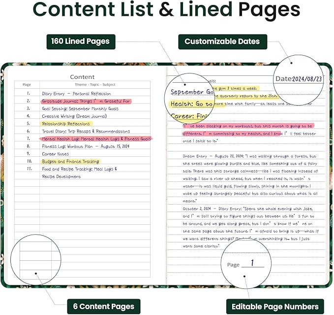 Lined Journal Notebook for Women & Men, Hardcover Leather Journal for writing, A5 College Ruled Notebook for Work & Note Taking, Perfect for Office School Home Supplies, 160 Pages, Butterfly