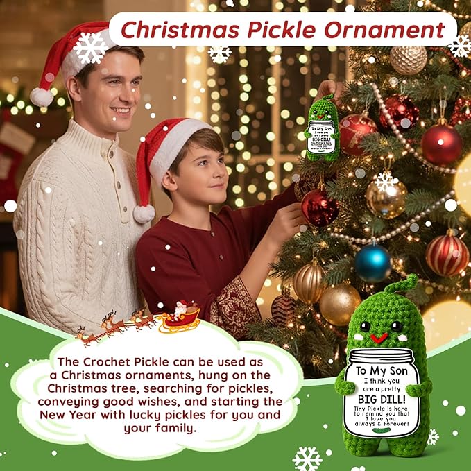 MAMAGIFTREE Funny Son Birthday Gifts Christmas, Stocking Stuffers for Kids or Adults Son, Unique Son Gifts from Mom or Dad, to My Son Present- Handmade Crochet Pickle for Son in Law Gifts