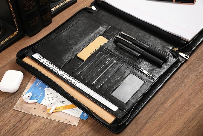 Leather Portfolio for 13/12.9/11 inch iPad Pro/Air, Engraved Leather Padfolio with Ipad Holder for Letter Size Notepad, Personalized for Men (Black, Custom)