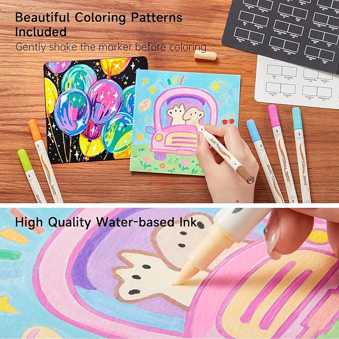 Shuttle Art 24 pack Dual Tone Acrylic Paint Markers, 48 Colors Acrylic Paint Pens for Rock Painting, Ceramic, Wood, Canvas, Glass, Stone, Fabric, Card Making, DIY & Art Supplies