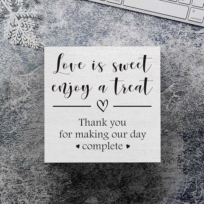Love is Sweet Enjoy a Treat Wooden Box Sign Decorative Wedding Party Dessert Table Wood Box Sign Home Decor Rustic Square Desk Decor Sign for Shelf 5 x 5 Inches