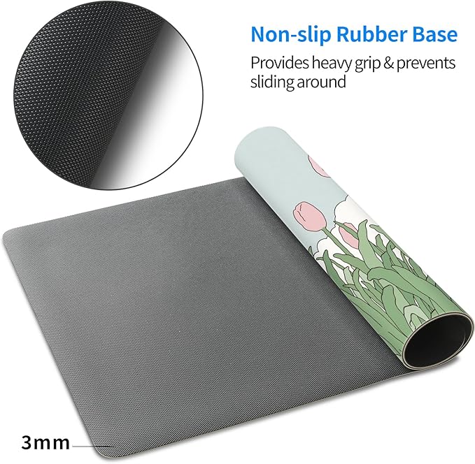 MAYCARI Watercolor Tulip Flower Mouse Pads,Extended Gaming Mousepad XXL Kawaii Anime Desk Mat Pink Green Large Full Desk Mouse Pad 31.5" x15.7"