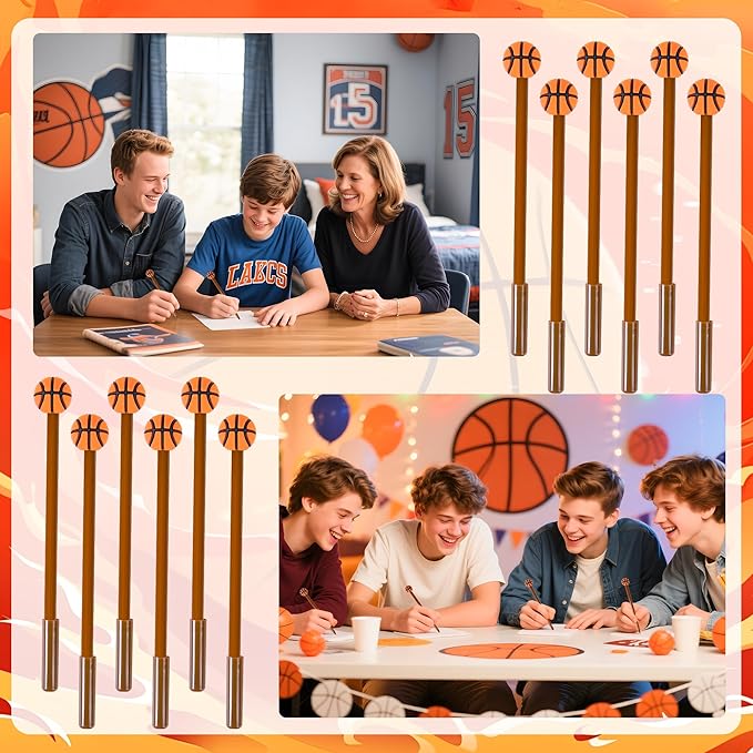 LiYiQ 100 Pcs Basketball Cartoon Cute Fun Pens for Kids Kawaii Soccer Shape Gel Black Ink Pen Cute Basketball Pens for School Office Home Student Kids Present