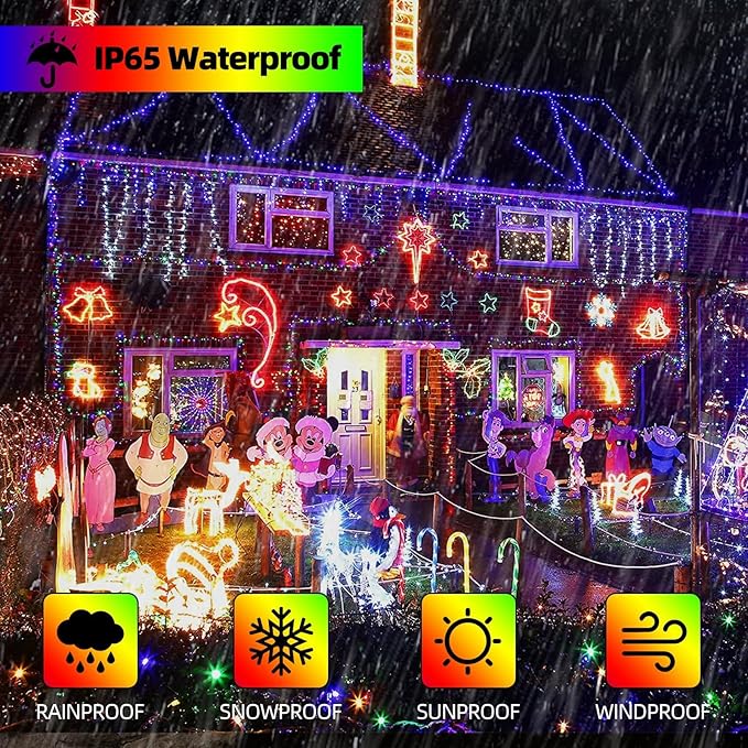 Music Motion Sensor Christmas String Lights 105ft 300 LED，Multicolour Christmas Tree Lights，End-to-End Plug In 6 Modes Christmas Lights, Waterproof for Indoor Outdoor Tree Party Yard Room Decor