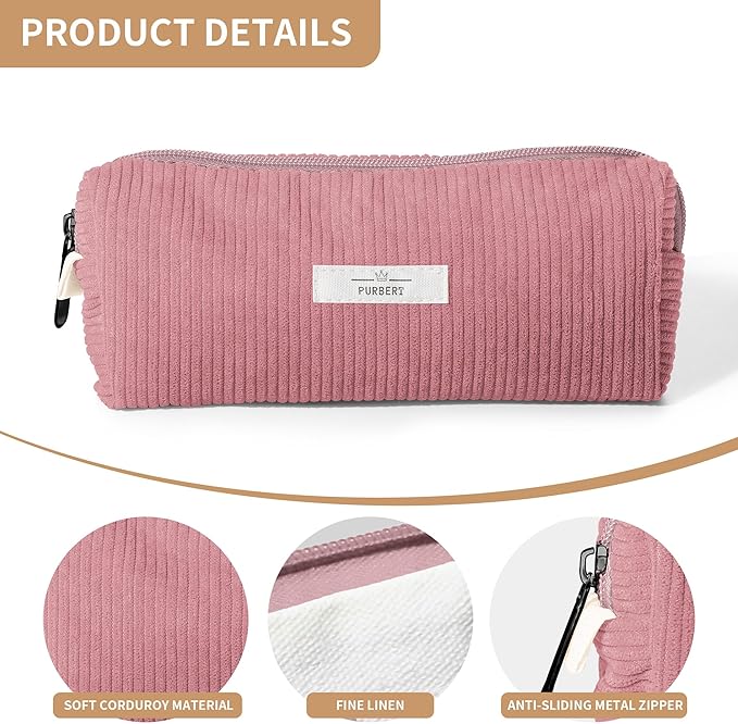 Pencil Bag Pen Case, Soft Corduroy Small Pencil Pouch Organizer with Zipper, Cute Pencil Case Pouch Stationery for Girls and Boys – Purple