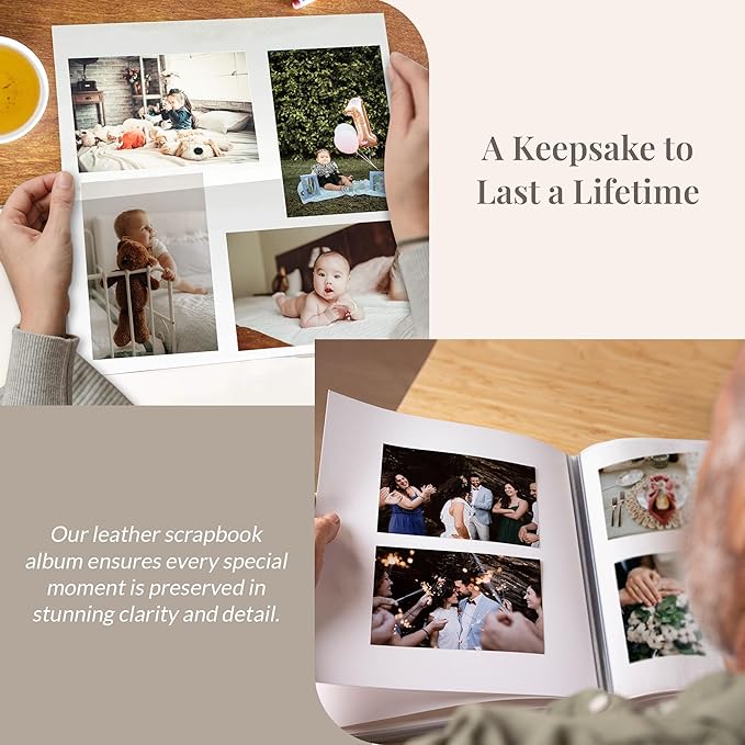 Old Town Bonded Leather Photo Album, Large Leather Scrapbook, Expandable Scrapbook Album 12x12 Double-Sided White Paper Pages and Optically Clear Pockets, Faux Suede Lining, Black