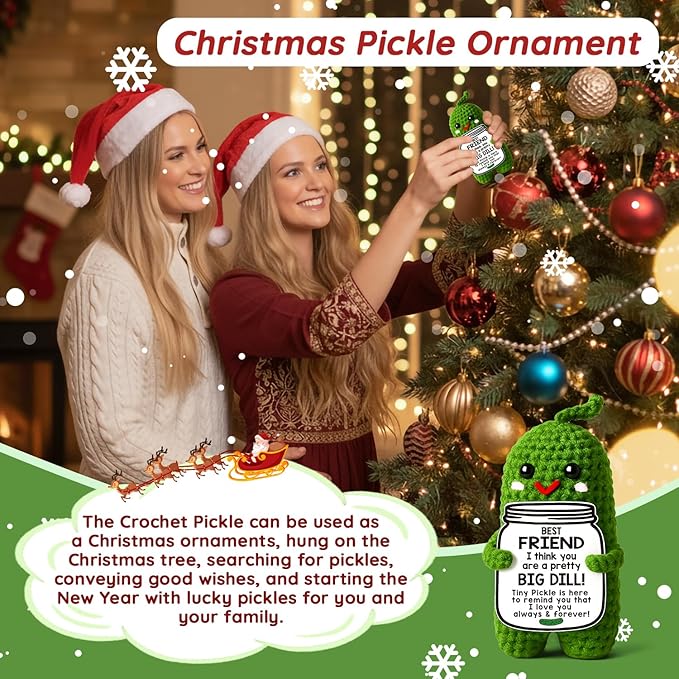 MAMAGIFTREE Gifts for Friends Christmas Birthday Gifts for Woman Unique Stocking Stuffers, Gag Gift and Friendship Gift for Bestie Coworkers White Elephant - Handmade Crochet Pickle