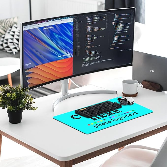 Personalized Mouse Pad Custom Image Text Logo Laptop Desk Mat Customized Non-Slip Waterproof Office Desk Accessories for Women/Men Customized Funny/Cool Cyan Mousepads 30 cm×70 cm
