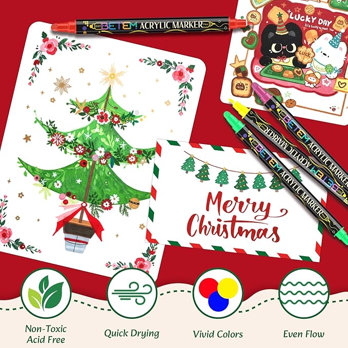 Betem 24 Colors Dual Tip Acrylic Paint Pens Markers, Premium Acrylic Paint Markers Stocking Stuffers for Rock, Wood, Fabric, Glass, Canvas, Ceramic, Christmas Gifts for Teens DIY Crafts Art Supplies