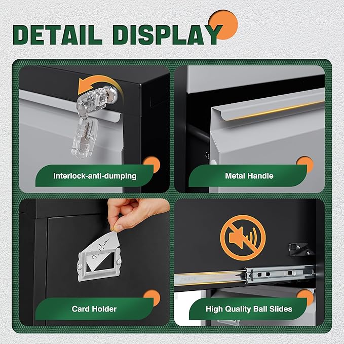 Letaya 4 Drawer File Cabinet with Lock,Metal Office Filing Cabinets for Home Office- Storage A4/F4/Letter/Legal -Assembly Required (Black Grey)