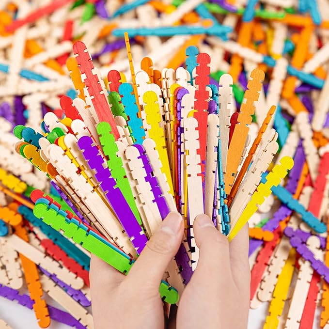 1000Pcs Colorful Sawtooth Wood Craft Sticks, Natural Jumbo Sawtooth Popsicle Sticks for DIY Craft, Kids Education Supplies