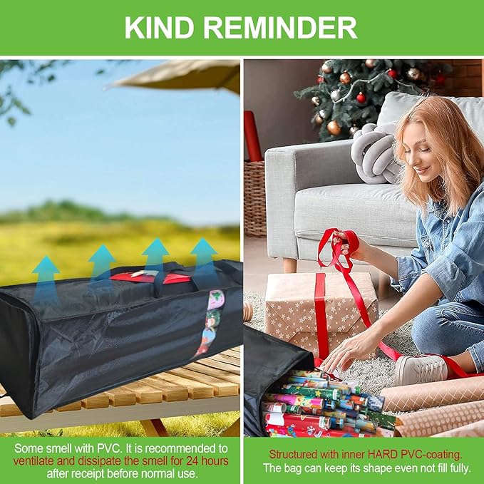 Newbob Wrapping Paper Storage Bag, 41" Gift Wrapping Organizer Storage for Paper Rolls up to 30 Rolls, Heavy Duty Waterproof Gift Wrap Container with PVC & Side Pocket & Handles & Zipper