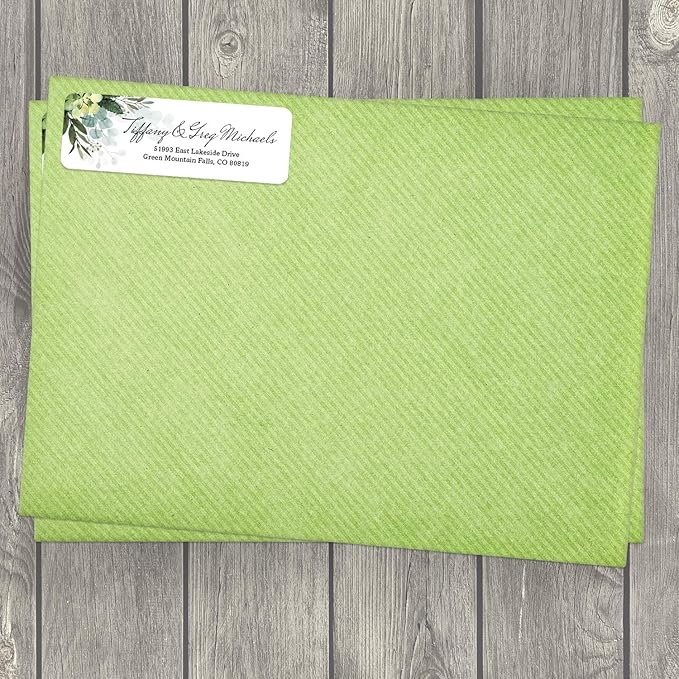 Floral Greenery Rolled Address Labels/Roll of 250 Personalized Address Labels/Designer Return Address Stickers in Elegant Plastic Dispenser