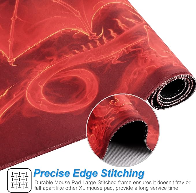 Large Gaming Mouse Pad with Stitched Edges,[27.5x11.8In] Extended Mouse Pad with Non-Slip Natural Rubber Base for Gamer/Desktop/Office/Home (70x30 Red dragonus)