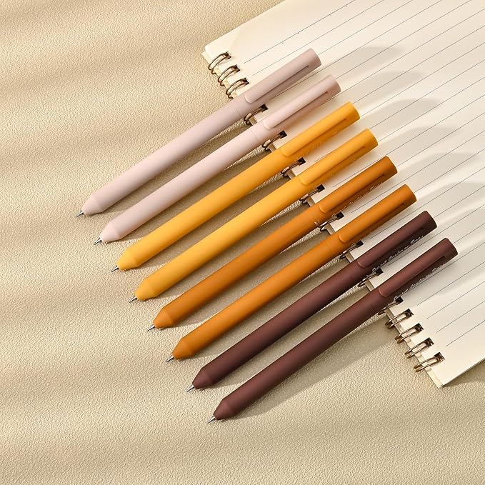 BAYTORY 8Pcs Colored Gel Pens, 0.5mm Fine Point Multicolored Ink Pen, Colorful Pens Smooth Writing for Note Taking and Marking Supplies (Khaki)
