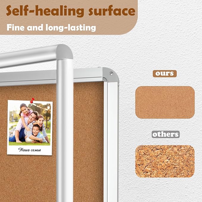 Magula 36"x24" Enclosed Cork Bulletin Board Tamper-Proof Dispaly Case, Aluminium Frame, Shatter Resistant Lockable Bulletin Board, Enclosed Cork Board for School, Office, Commercial, Hospital etc