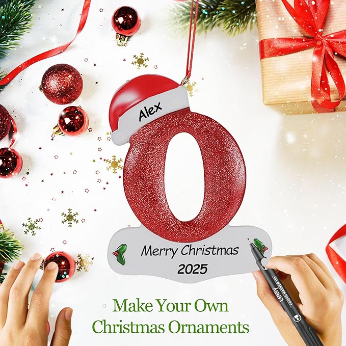 Personalized 26 Letters Ornaments for Christmas Tree 2025, Custom Christmas Ornament with Family Member's Names 3D Resin Xmas Hanging Pendant Original Gifts for Family Friends(O)