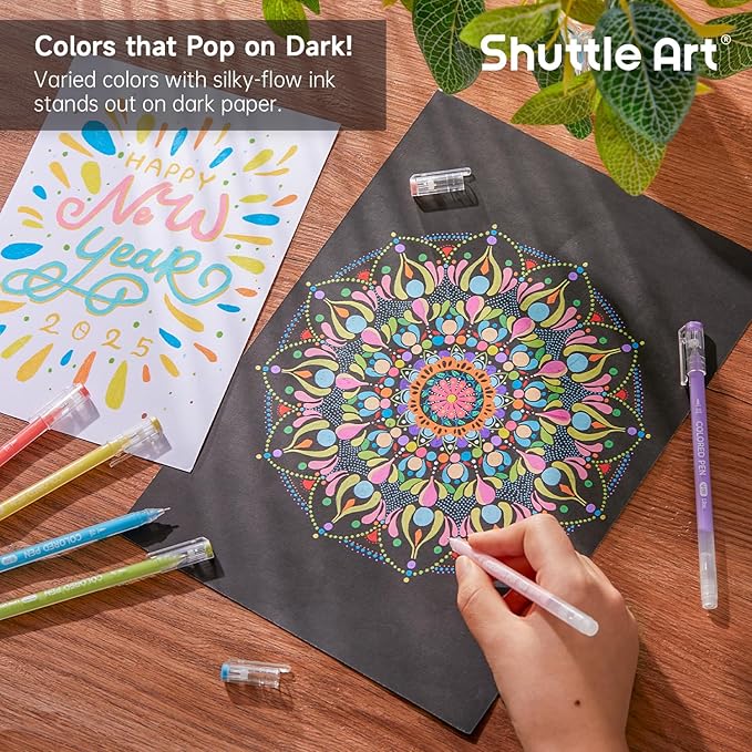 Shuttle Art Colored Pens, 24 Pastel Tone Colors Cute Journal Pens 0.6mm Fine Point Colored Gel Pens for Black Paper Adult Coloring Writing Drawing Journaling Note Taking School Office Home